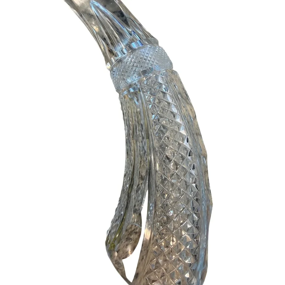 Vintage Cut Crystal Cornucopia Horn of Plenty Vase Clear Glass Decorative 9.5